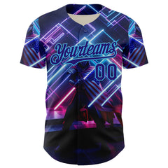 Maxcorners Custom Black Gold 3D Pattern Design Outer Space Starships American Flag Premium Baseball Jersey LM0210