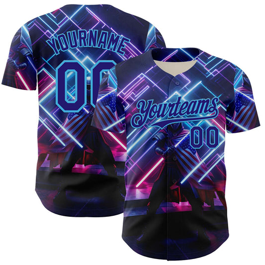 Maxcorners Custom Black Gold 3D Pattern Design Outer Space Starships American Flag Premium Baseball Jersey LM0210