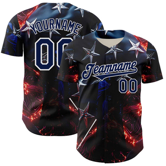 Maxcorners Custom Blue Purple-White 3D Pattern Design Outer Space Light Swords American Flag Premium Baseball Jersey LM0210
