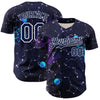 Maxcorners Custom Dark Purple Navy-White 3D Pattern Design Outer Space Galaxy Solar Authentic Baseball Jersey LM2605