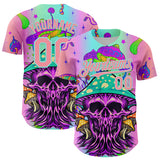 Maxcorners Custom Purple Medium Pink-Ice Blue 3D Pattern Design Trippy Magic Mushrooms Skull Authentic Baseball Jersey
 LM0609