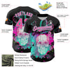 Maxcorners Custom Black Pink-Ice Blue 3D Pattern Design Trippy Magic Mushrooms Skull Authentic Baseball Jersey LM2605