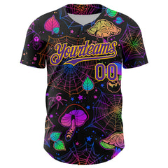 Maxcorners Custom Black Purple-Yellow 3D Pattern Design Trippy Magic Mushrooms Spider Web Premium Baseball Jersey LM0210