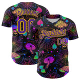 Maxcorners Custom Black Purple-Yellow 3D Pattern Design Trippy Magic Mushrooms Spider Web Authentic Baseball Jersey
 LM0609