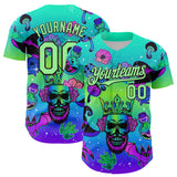 Maxcorners Custom Blue Pea Green-Black 3D Pattern Design Trippy Magic Mushrooms Skull Authentic Baseball Jersey
 LM0609
