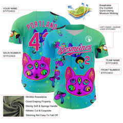 Maxcorners Custom Green Hot Pink-Ice Blue 3D Pattern Design Trippy Magic Mushrooms Cats Premium Baseball Jersey LM0210