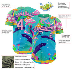 Maxcorners Custom Navy Light Pink-Purple 3D Pattern Design Trippy Psychedelic Magic Mushrooms Premium Baseball Jersey LM0210