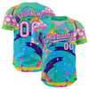 Maxcorners Custom Navy Light Pink-Purple 3D Pattern Design Trippy Psychedelic Magic Mushrooms Premium Baseball Jersey LM0210