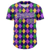 Maxcorners Custom Purple White 3D Pattern Design Mardi Gras Shrove Tuesday Authentic Baseball Jersey LM2605