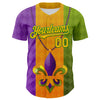 Maxcorners Custom Purple Gold-Grass Green 3D Pattern Design Mardi Gras Shrove Tuesday Premium Baseball Jersey LM0210