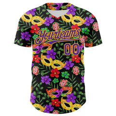 Maxcorners Custom Black Purple-Gold 3D Pattern Design Mardi Gras Shrove Tuesday Premium Baseball Jersey LM0210