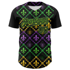 Maxcorners Custom Black Aurora Green 3D Pattern Design Mardi Gras Shrove Tuesday Premium Baseball Jersey LM0210