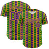 Maxcorners Custom Green Purple-Gold 3D Pattern Design Mardi Gras Shrove Tuesday Authentic Baseball Jersey LM2605