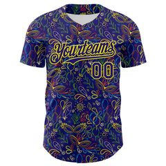 Maxcorners Custom Dark Purple Light Yellow 3D Pattern Design Mardi Gras Shrove Tuesday Premium Baseball Jersey LM0210