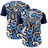 Maxcorners Custom Navy Black-White 3D Pattern Design Burner Costumes Floral Grunge Authentic Baseball Jersey
 LM0609