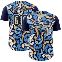 Maxcorners Custom Navy Black-White 3D Pattern Design Burner Costumes Floral Grunge Premium Baseball Jersey LM0210