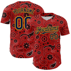 Maxcorners Custom Red Navy-Gold 3D Pattern Design Burner Costumes Paisley Bandana Premium Baseball Jersey LM0210