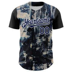 Maxcorners Custom Black Navy-White 3D Pattern Design Burner Costumes Grungy Premium Baseball Jersey LM0210