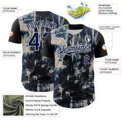 Maxcorners Custom Black Navy-White 3D Pattern Design Burner Costumes Grungy Premium Baseball Jersey LM0210