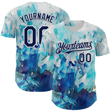Maxcorners Custom White Navy 3D Pattern Design Burner Costumes Watercolor Paint Authentic Baseball Jersey
 LM0609