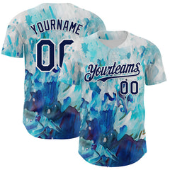 Maxcorners Custom White Navy 3D Pattern Design Burner Costumes Watercolor Paint Authentic Baseball Jersey LM0609