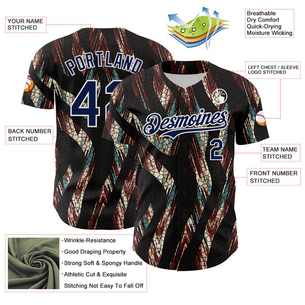 Maxcorners Custom Black Navy-White 3D Pattern Design Burner Costumes Animal Print Premium Baseball Jersey LM0210