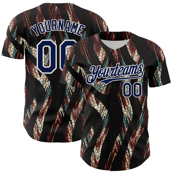 Maxcorners Custom Black Navy-White 3D Pattern Design Burner Costumes Animal Print Authentic Baseball Jersey
 LM0609