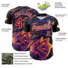 Maxcorners Custom Purple Red-White 3D Pattern Design Burner Costumes Lava Premium Baseball Jersey LM0210