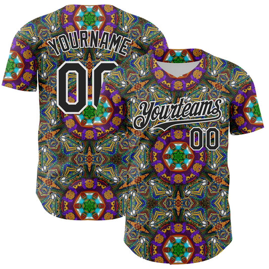 Maxcorners Custom Green Black-White 3D Pattern Design Burner Costumes Geometric Shape Premium Baseball Jersey LM0210