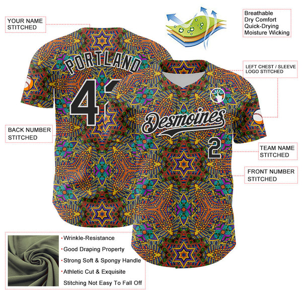 Maxcorners Custom Gold Black-White 3D Pattern Design Burner Costumes Trippy Premium Baseball Jersey LM0210