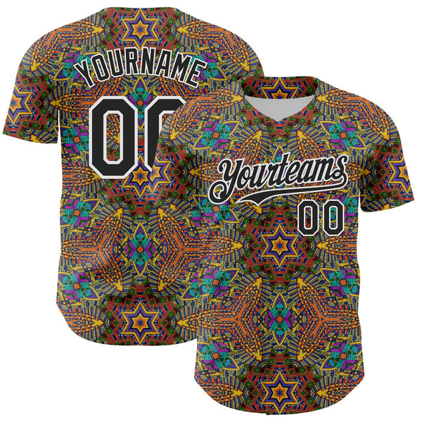 Maxcorners Custom Gold Black-White 3D Pattern Design Burner Costumes Trippy Premium Baseball Jersey LM0210