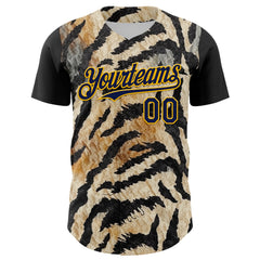 Maxcorners Custom Black Navy-Gold 3D Pattern Design Burner Costumes Tiger Print Premium Baseball Jersey LM0210
