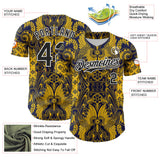 Maxcorners Custom Navy Black Yellow-White 3D Pattern Design Burner Costumes Paisley Premium Baseball Jersey LM0210