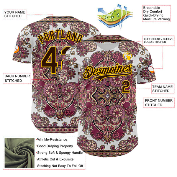 Maxcorners Custom White Brown Red-Yellow 3D Pattern Design Burner Costumes Exotic Premium Baseball Jersey LM0210