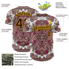 Maxcorners Custom White Brown Red-Yellow 3D Pattern Design Burner Costumes Exotic Premium Baseball Jersey LM0210
