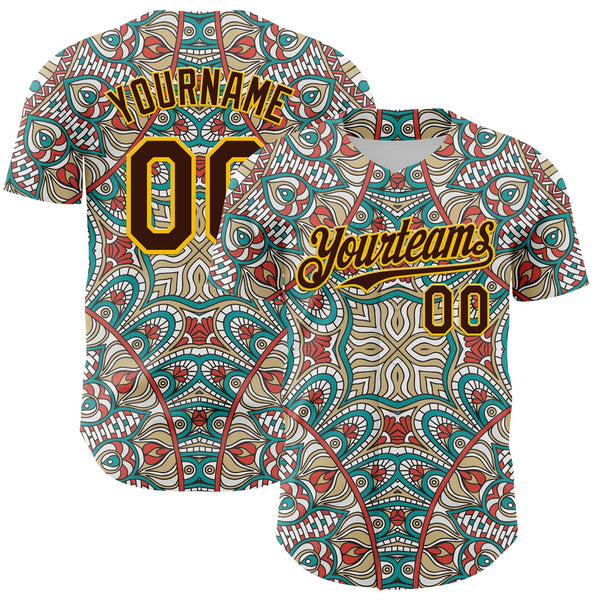 Maxcorners Custom Green Brown-Yellow 3D Pattern Design Burner Costumes Exotic Premium Baseball Jersey LM0210