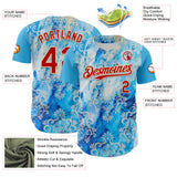 Maxcorners Custom Sky Blue Red-Cream 3D Pattern Design Burner Costumes Paisley Bandana Premium Baseball Jersey LM0210