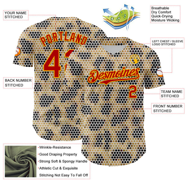 Maxcorners Custom Cream Red-Gold 3D Pattern Design Burner Costumes Leopard Mosaic Premium Baseball Jersey LM0210
