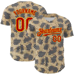 Maxcorners Custom Cream Red-Gold 3D Pattern Design Burner Costumes Leopard Mosaic Premium Baseball Jersey LM0210