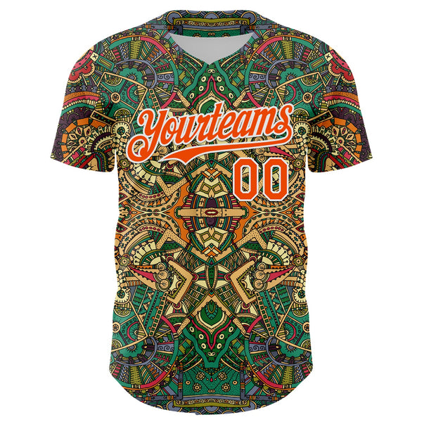 Maxcorners Custom Green Orange-White 3D Pattern Design Burner Costumes Exotic Premium Baseball Jersey LM0210