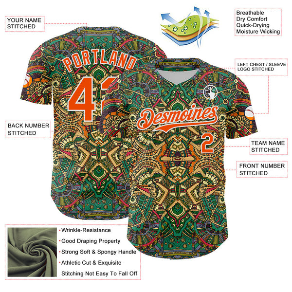 Maxcorners Custom Green Orange-White 3D Pattern Design Burner Costumes Exotic Premium Baseball Jersey LM0210