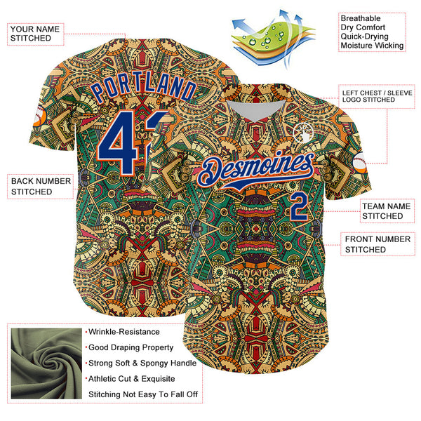 Maxcorners Custom Green Royal White-Orange 3D Pattern Design Burner Costumes Exotic Premium Baseball Jersey LM0210