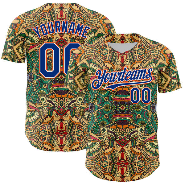 Maxcorners Custom Green Royal White-Orange 3D Pattern Design Burner Costumes Exotic Authentic Baseball Jersey
 LM0609