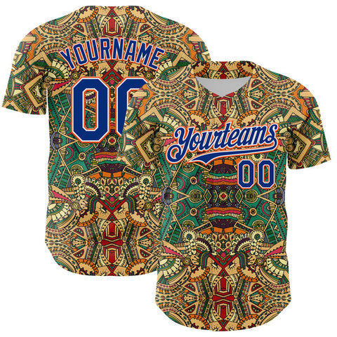 Maxcorners Custom Green Royal White-Orange 3D Pattern Design Burner Costumes Exotic Authentic Baseball Jersey
 LM0609