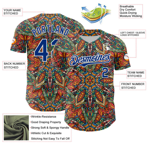 Maxcorners Custom Orange Royal-White 3D Pattern Design Burner Costumes Exotic Premium Baseball Jersey LM0210