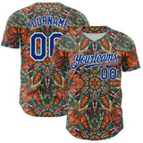 Maxcorners Custom Orange Royal-White 3D Pattern Design Burner Costumes Exotic Authentic Baseball Jersey
 LM0609