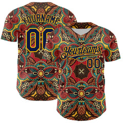 Maxcorners Custom Red Navy-Gold 3D Pattern Design Burner Costumes Exotic Premium Baseball Jersey LM0210