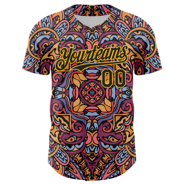 Maxcorners Custom Purple Black-Gold 3D Pattern Design Burner Costumes Exotic Premium Baseball Jersey LM0210