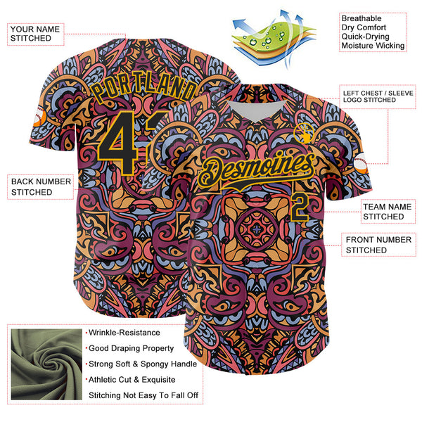 Maxcorners Custom Purple Black-Gold 3D Pattern Design Burner Costumes Exotic Premium Baseball Jersey LM0210