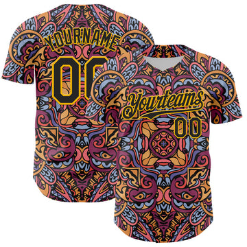 Maxcorners Custom Purple Black-Gold 3D Pattern Design Burner Costumes Exotic Authentic Baseball Jersey LM0609